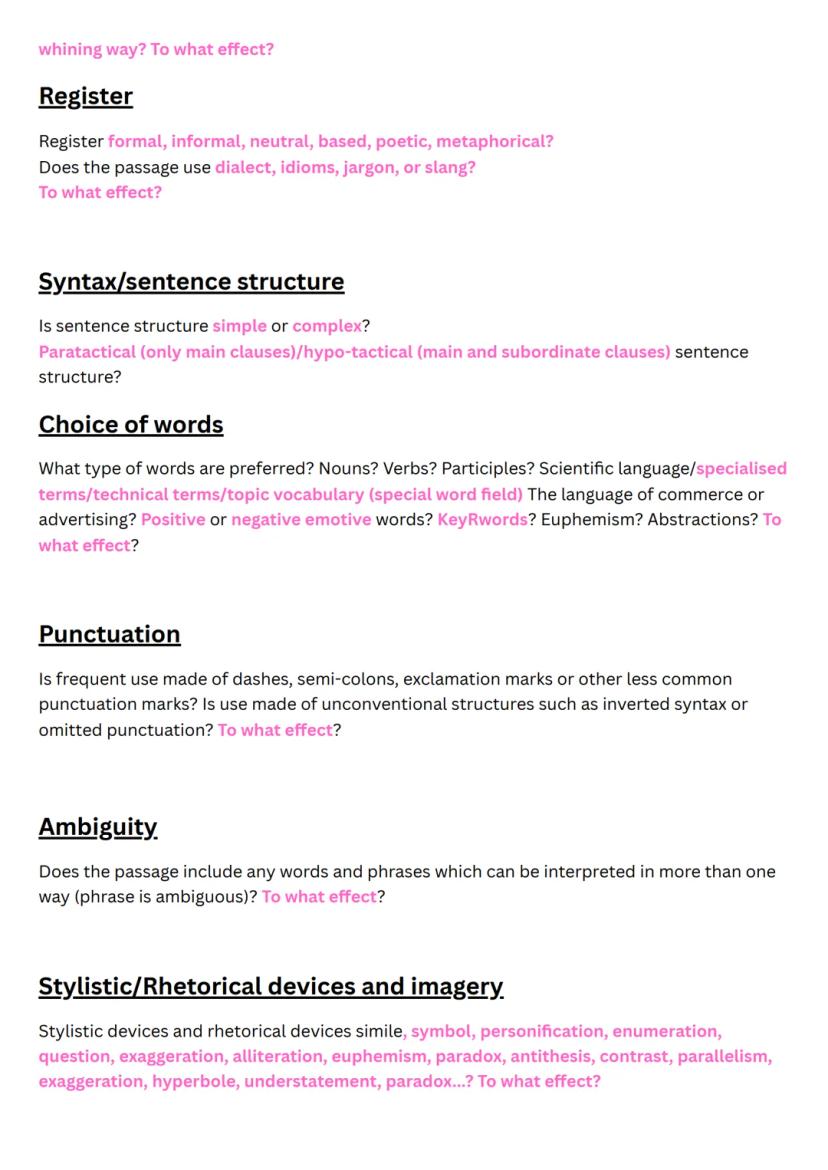 Text Analysis and Comment
Non-fictional text analysis
⚫ structure/line of argument (argumentative structure)
• style/tone/register/choice of