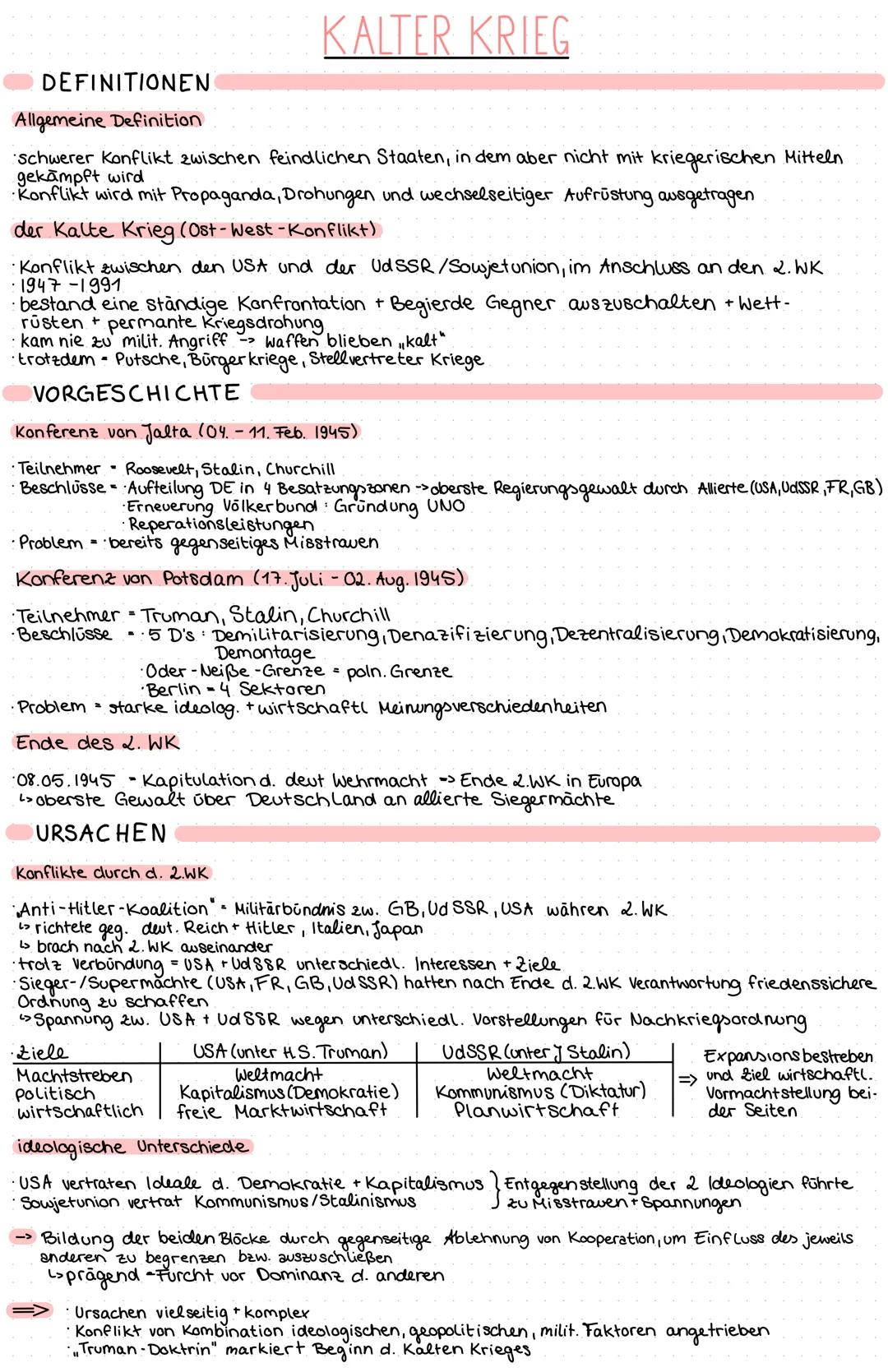 # KALTER KRIEG
DEFINITIONEN
Allgemeine Definition
* schwerer Konflikt zwischen feindlichen Staaten, in dem aber nicht mit kriegerischen