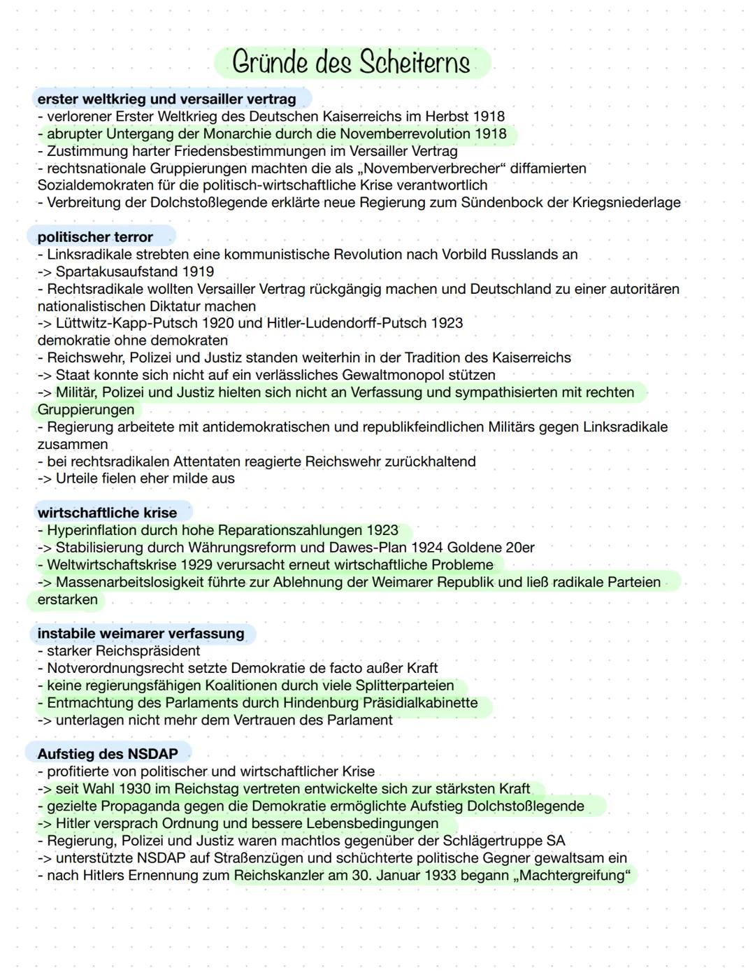 # Das Scheitern der der Weimarer Republik und der Weg in die
nationalsozialisitsche Diktatur
I. Voraussetzungen der NS-Diktatur: Das Scheit