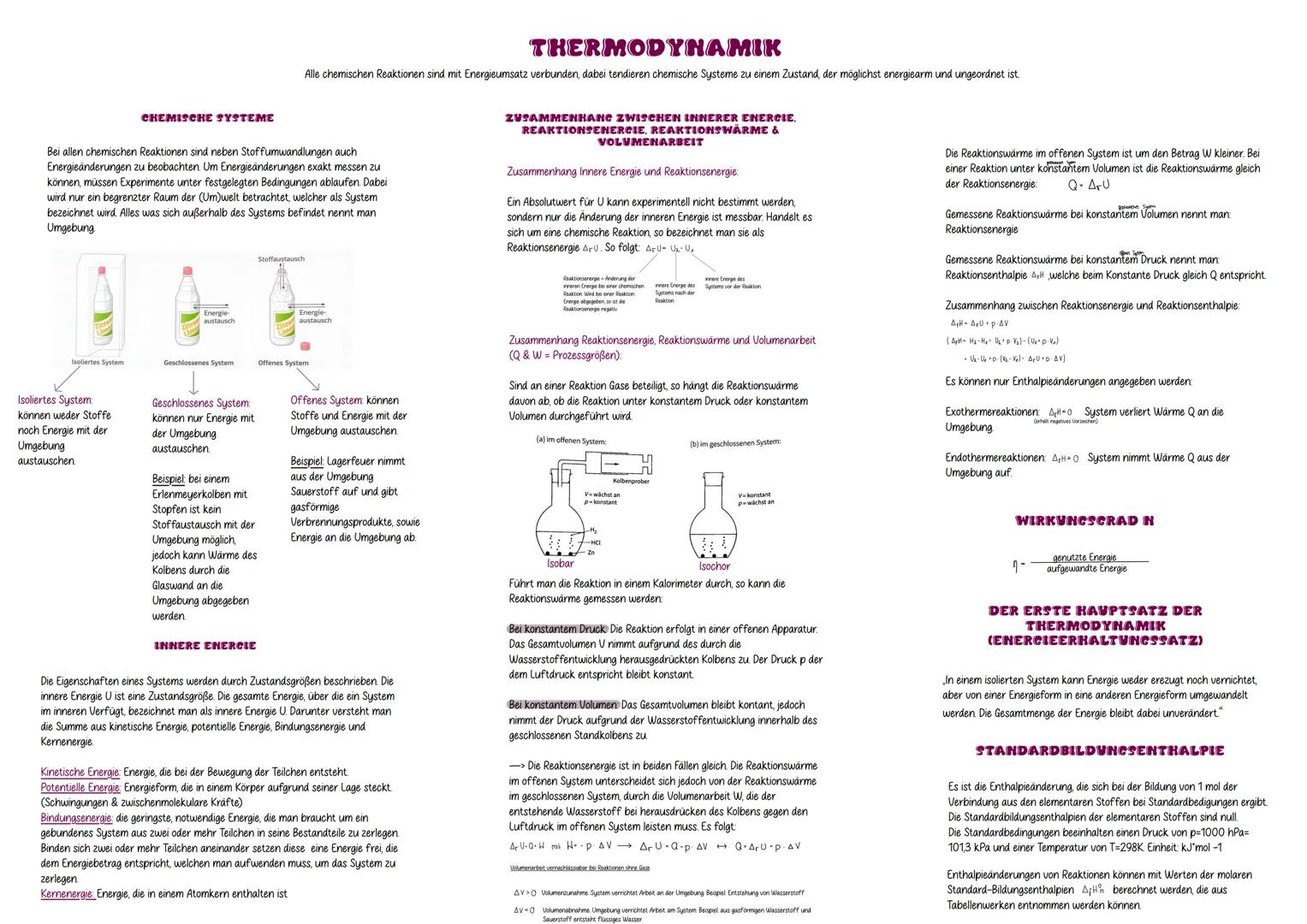 THERMODYNAMIK
Alle chemischen Reaktionen sind mit Energieumsatz verbunden, dabei tendieren chemische Systeme zu einem Zustand, der möglichst