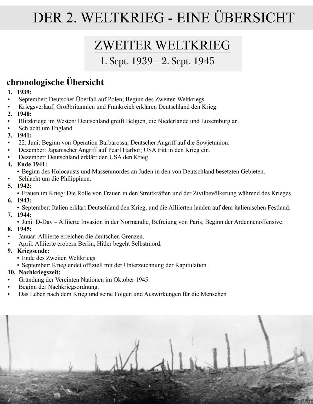 # DER 2. WELTKRIEG - EINE ÜBERSICHT
## ZWEITER WELTKRIEG
1. Sept. 1939-2. Sept. 1945
chronologische Übersicht
1. 1939:
- September: De