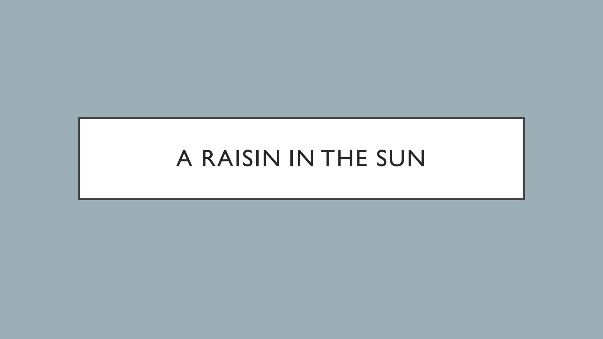 A RAISIN IN THE SUN TABLE OF CONTENTS
•
General information
•
Information about the author
Historical context
•
Summary
•
Main character
Wal