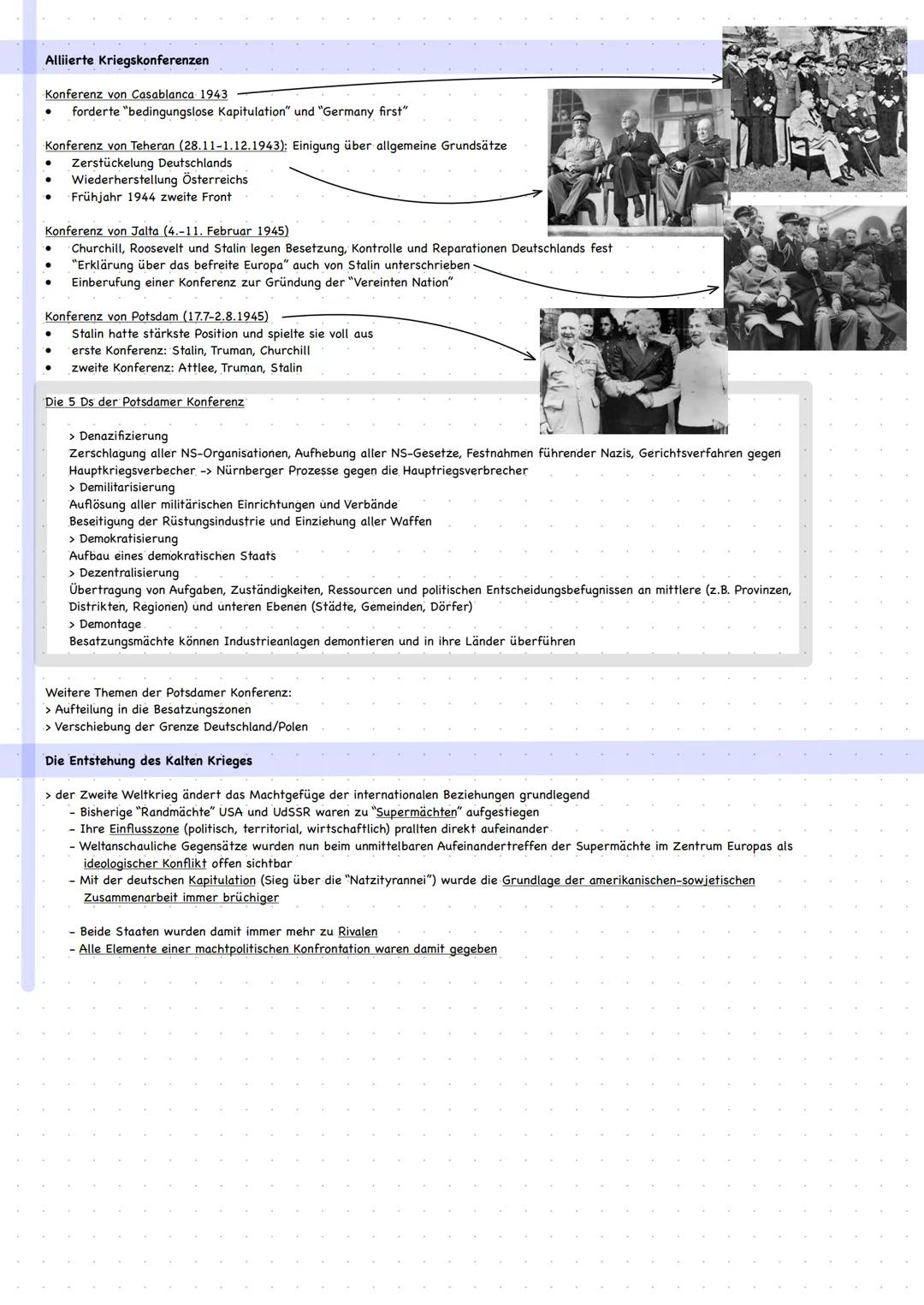 5 Kalter Krieg
Welche Ursachen führten zum Kalten Krieg?
GRUNDLAGEN KALTER KRIEG
> unterschiedliche politische Systeme der Siegermächte (USA