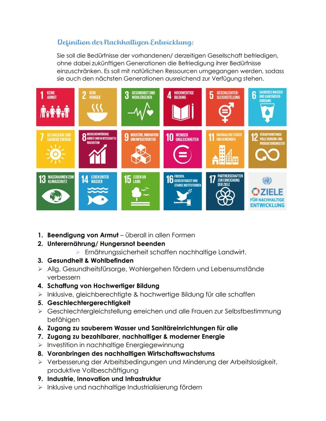 PGW-Lernzettel Thema 1
Wirtschaftspolitik und nachhaltigkeit
.
Konzepte der Nachhaltigkeit (UNO- Ziele)
,,United Nations Organization"- Vere