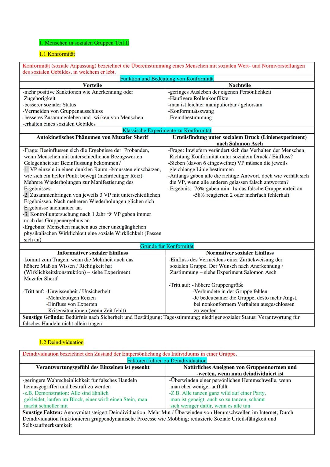 Pädagogik / Psychologie
Zusammenfassung der JGS
Lernzettel zum Abitur ab 2024 - Baden-
Württemberg
1 1. Menschen in sozialen Gruppen Teil II