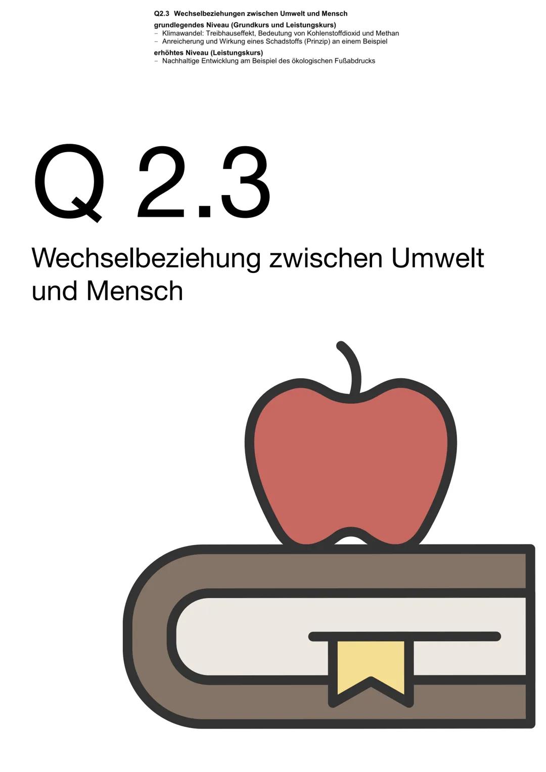 Q2.3 Wechselbeziehungen zwischen Umwelt und Mensch
grundlegendes Niveau (Grundkurs und Leistungskurs)
-Klimawandel: Treibhauseffekt, Bedeutu