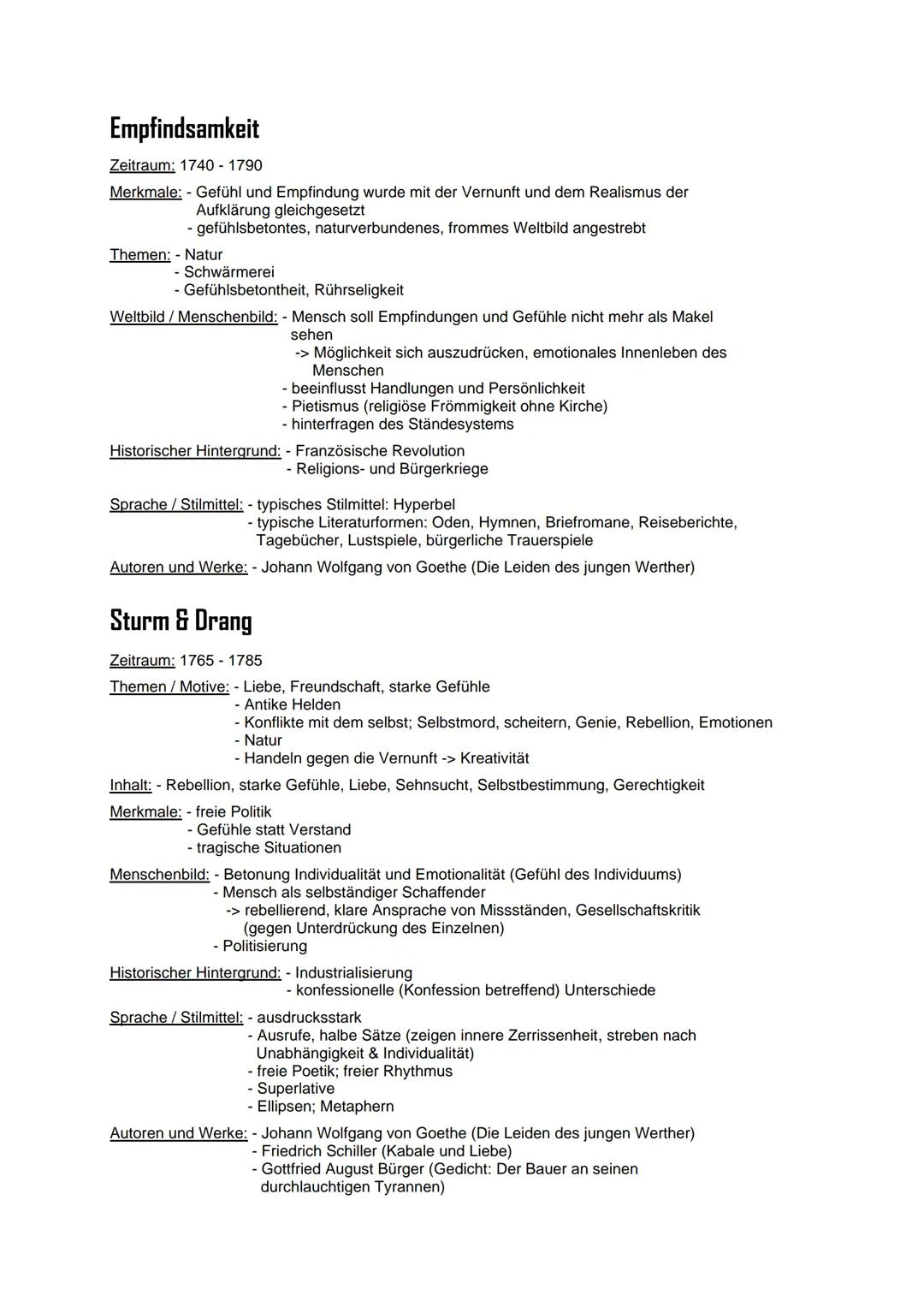 Deutsch Abitur Lernzettel
EPOCHENÜBERSICHT
Barock
(1600 - 1720)
Aufklärung
(1720-1800)
Romantik
(1795-1848)
Weimarer Klassik
(1786-1832)
Emp