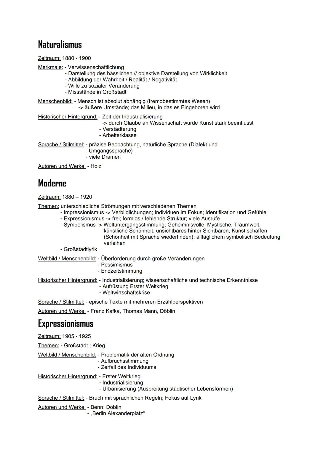 Deutsch Abitur Lernzettel
EPOCHENÜBERSICHT
Barock
(1600 - 1720)
Aufklärung
(1720-1800)
Romantik
(1795-1848)
Weimarer Klassik
(1786-1832)
Emp