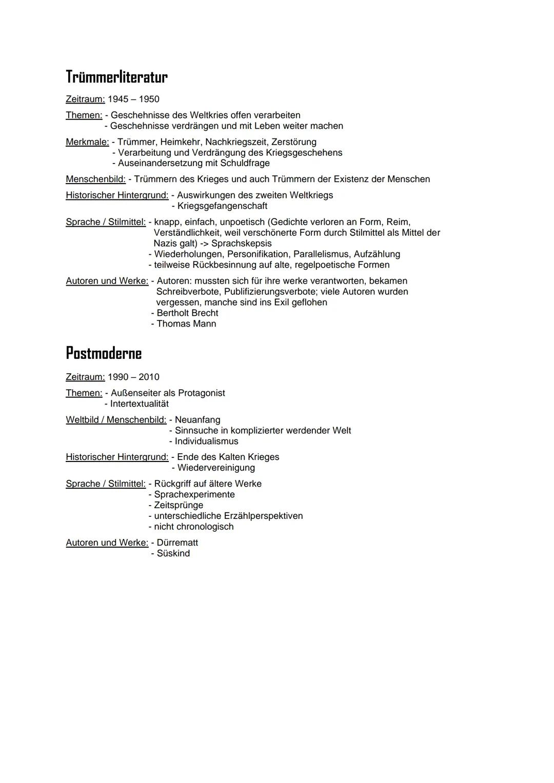 Deutsch Abitur Lernzettel
EPOCHENÜBERSICHT
Barock
(1600 - 1720)
Aufklärung
(1720-1800)
Romantik
(1795-1848)
Weimarer Klassik
(1786-1832)
Emp