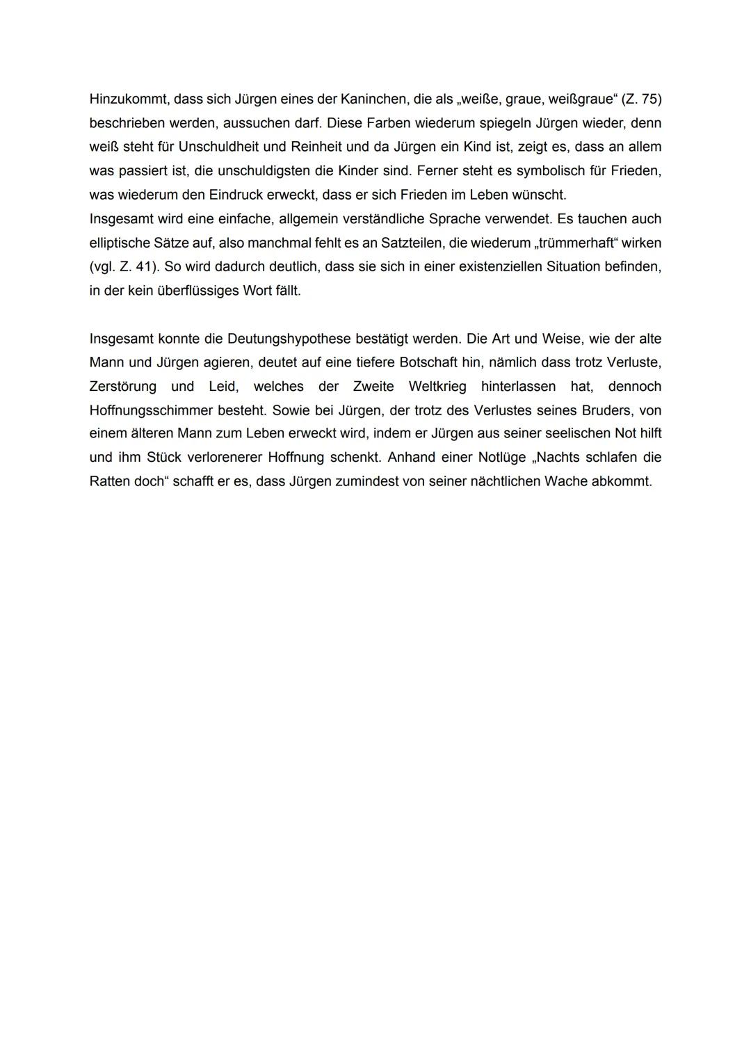 # Kurzgeschichtenanalyse zur „Nachts schlafen die Ratten doch"
Bei dem vorliegenden Text handelt es sich um die Kurzgeschichte „Nachts schl