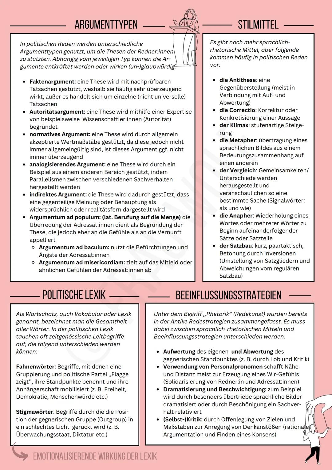 ARGUMENTTYPEN
In politischen Reden werden unterschiedliche
Argumenttypen genutzt, um die Thesen der Redner:innen
zu stützten. Abhängig vom j