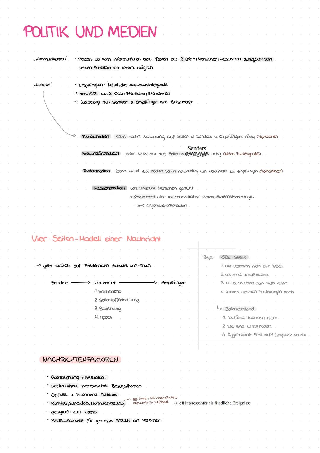 POLITIK UND MEDIEN
"Kommunikation'
•Median"
-Prozess, bei dem Informationen bzw. Daten zw. 2 Often/Menschen / Maschinen ausgetauscht
werden,