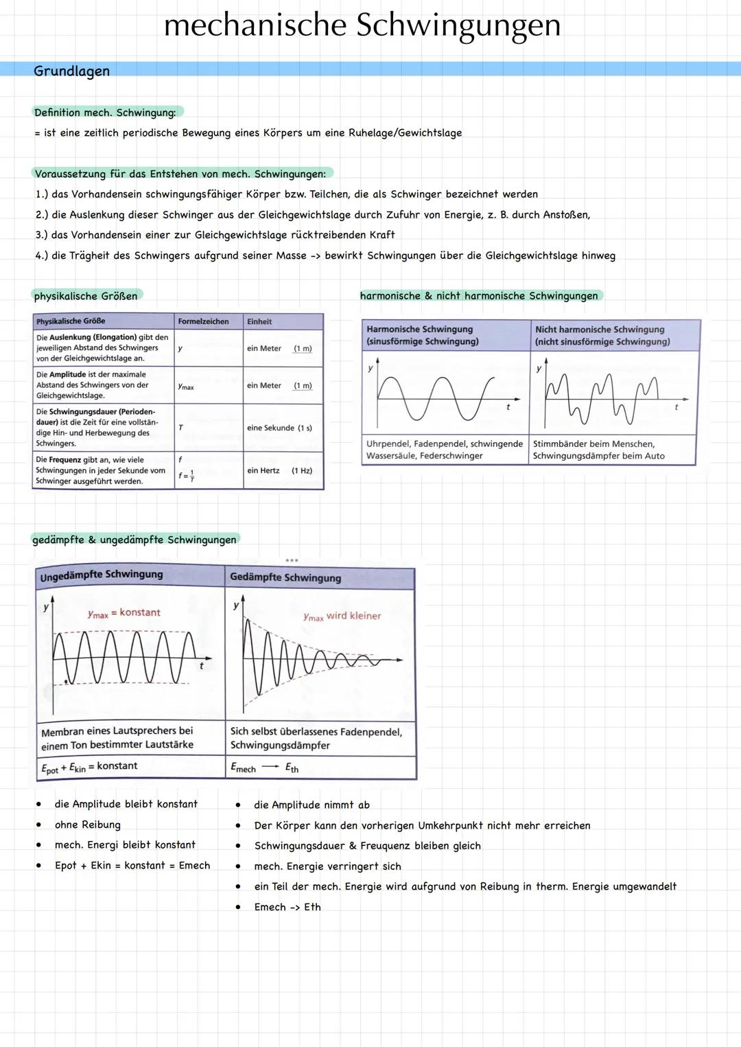 Mechanische Schwingungen Physik Abitur Zusammenfassung