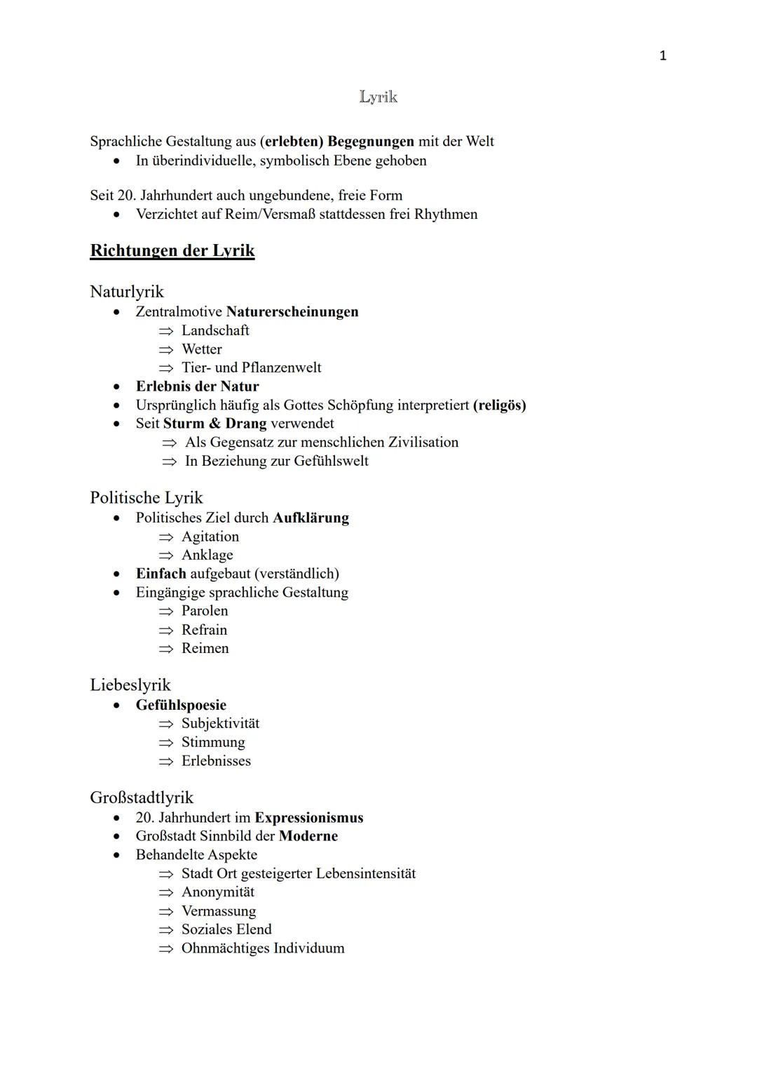 Lyrik
Sprachliche Gestaltung aus (erlebten) Begegnungen mit der Welt
• In überindividuelle, symbolisch Ebene gehoben
Seit 20. Jahrhundert au