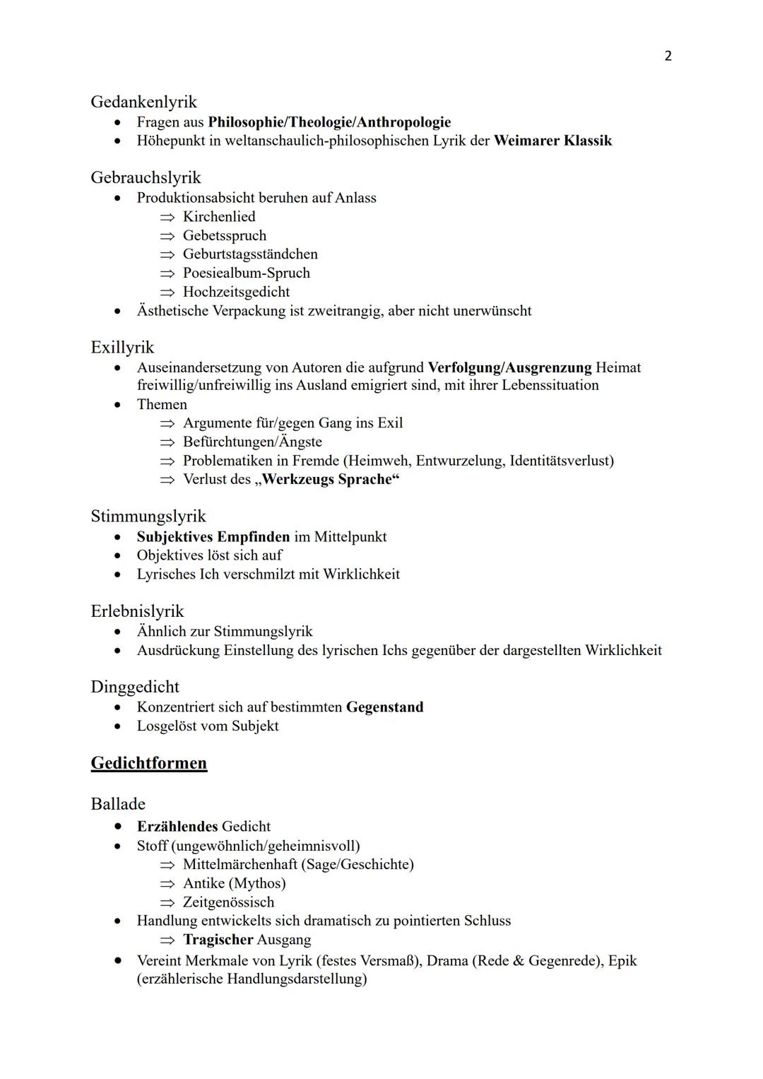 Lyrik
Sprachliche Gestaltung aus (erlebten) Begegnungen mit der Welt
• In überindividuelle, symbolisch Ebene gehoben
Seit 20. Jahrhundert au