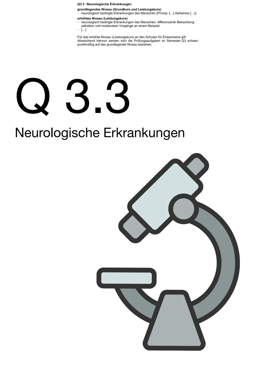 Q3.3 Neurologische Erkrankungen
grundlegendes Niveau (Grundkurs und Leistungskurs)
neurologisch bedingte Erkrankungen des Menschen (Prinzip: