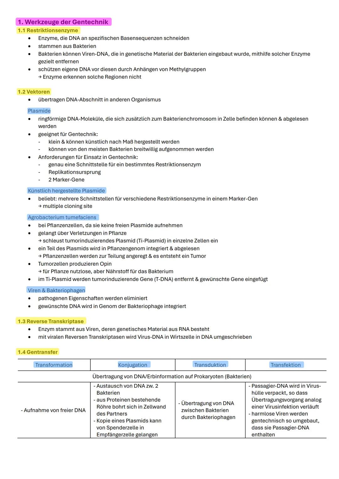 # GENTECHNIK 1. Werkzeuge der Gentechnik
1.1 Restriktionsenzyme
- Enzyme, die DNA an spezifischen Basensequenzen schneiden
- stammen aus Bak