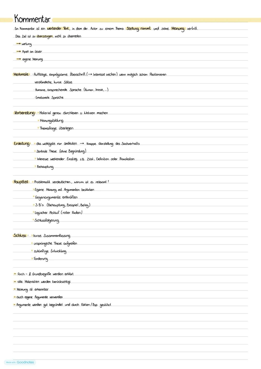 Kommentar
Ein Kommentar ist ein wertender Text, in dem der Autor zu einem Thema Stellung nimmt und seine Meinung vertritt..
Das Ziel ist zu