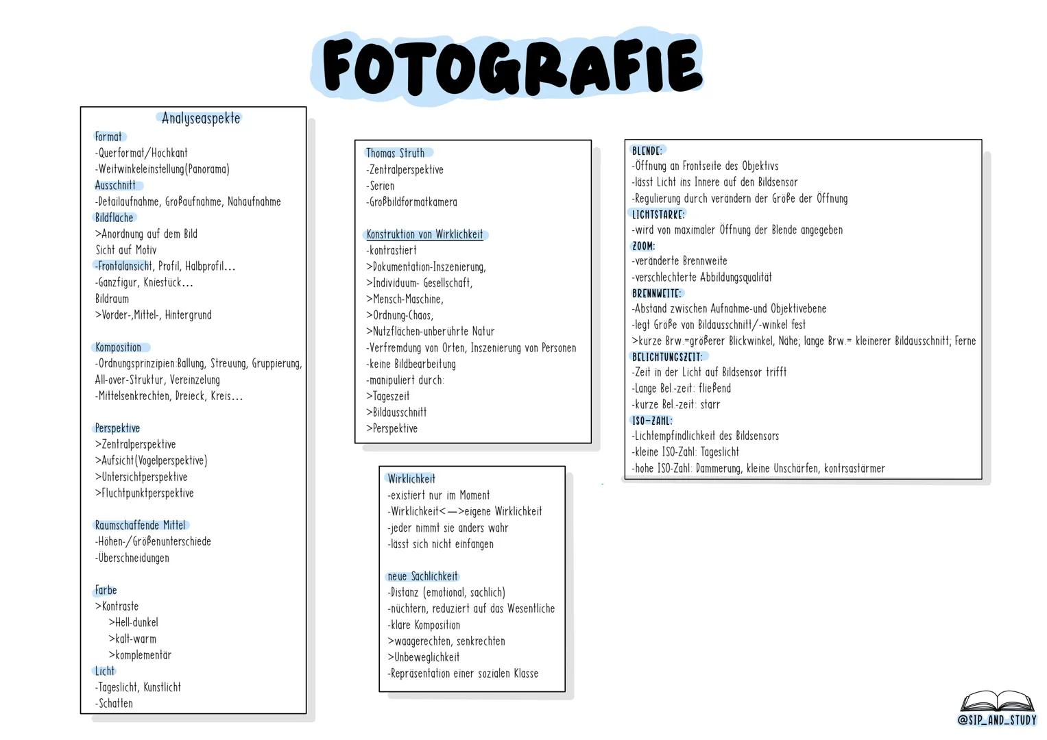 # KUNST
# ABITUR
## 2024
-KUNST-LEISTUNGSKURS-
@sip_and_study # FOTOGRAFIE
## Analyseaspekte
Format
-Querformat/Hochkant
-Weitwinkelei