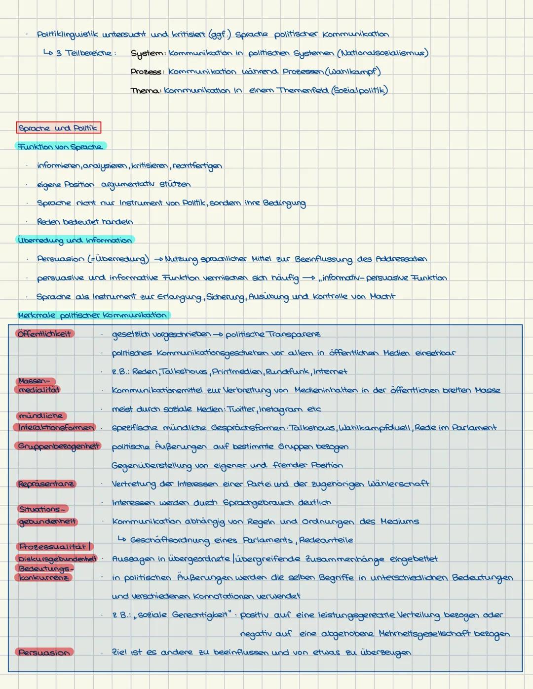 - Politiklinguistik untersucht und kritisiert (ggf.) Sprache politischer Kommunikation
- Lo 3 Teilbereiche:
- System: Kommunikation in po
