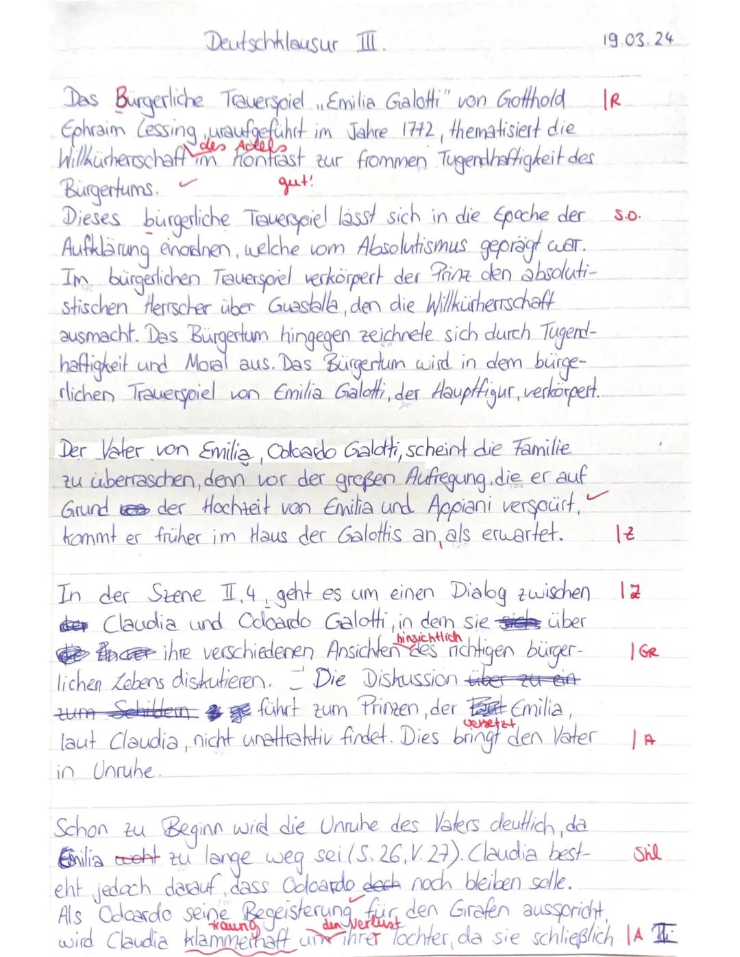 E2GK
Deutschklausur Nr. 3 im Schuljahr 2023/2024
Epoche der Aufklärung - Das Bürgerliche Trauerspiel Emilia Galotti" von G.E. Lessing
Name: