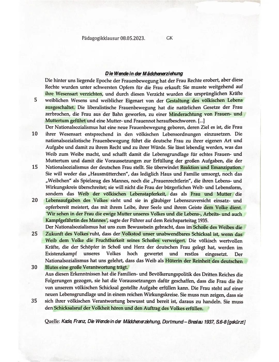 Pädagogikklausur 08.05.2023.
GK
5
10
15
20
20
25
30
35
Die Wende in der Mädchenerziehung
Die hinter uns liegende Epoche der Frauenbewegung h