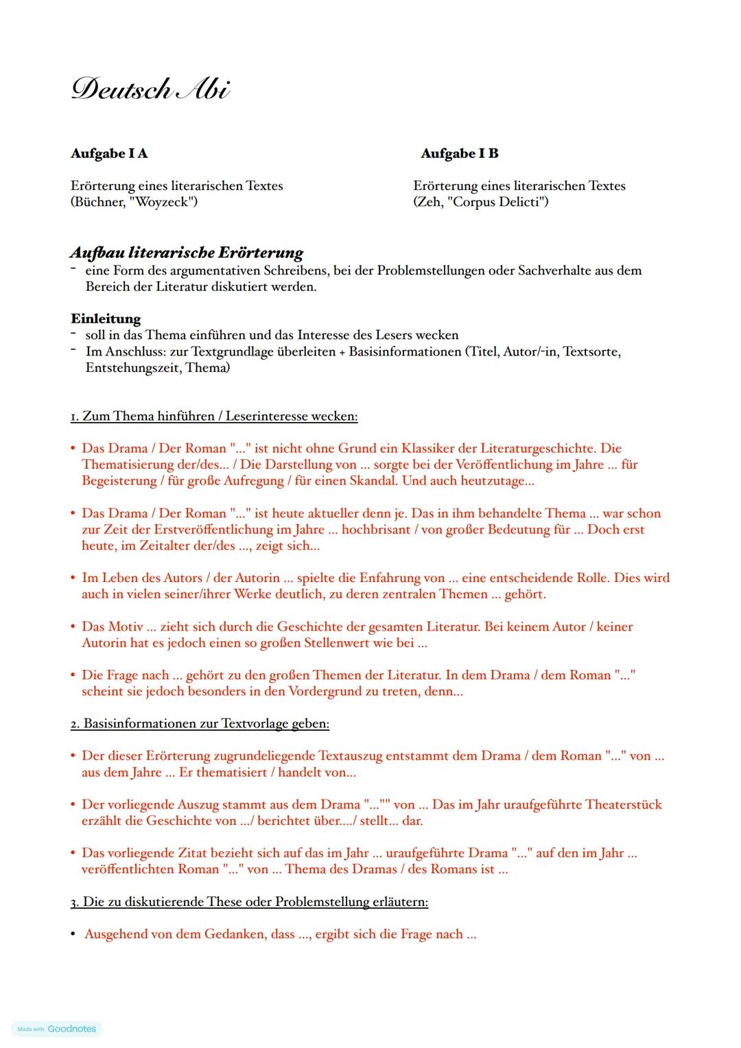 Deutsch Abi
Aufgabe I A
Erörterung eines literarischen Textes
(Büchner, "Woyzeck")
Aufbau literarische Erörterung
Aufgabe I B
Erörterung ein