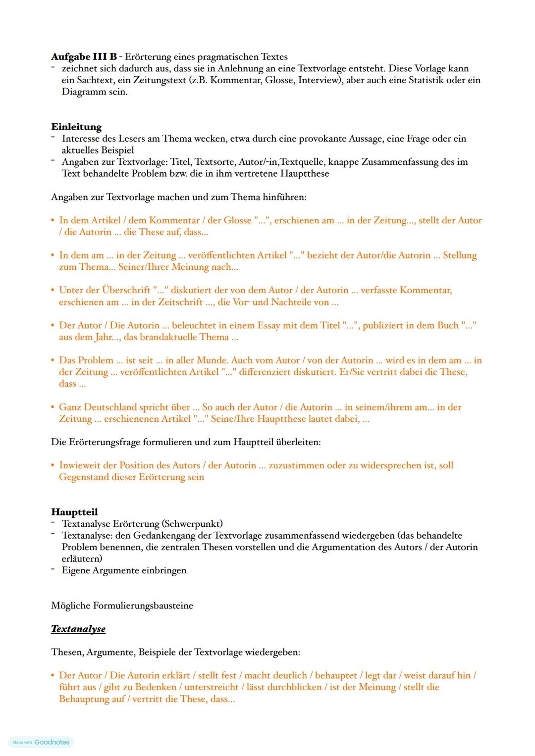 Aufgabe III B - Erörterung eines pragmatischen Textes
- zeichnet sich dadurch aus, dass sie in Anlehnung an eine Textvorlage entsteht. Diese