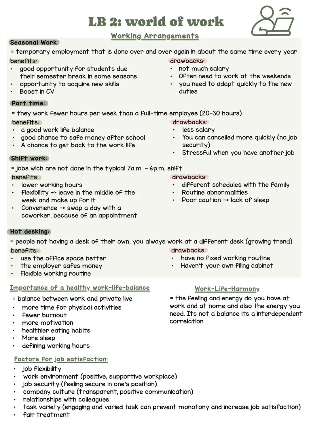 # LB 2: world of work
Working Arrangements
Seasonal Work
= temporary employment that is done over and over again in about the same time ev