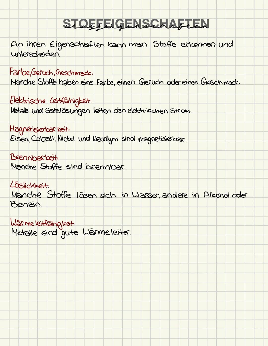 # STOFFEIGENSCHAFTEN
An ihren Eigenschaften kann man Stoffe erkennen und
unterscheiden.
Farbe, Geruch, Geschmack:
Manche Stoffe haben eine