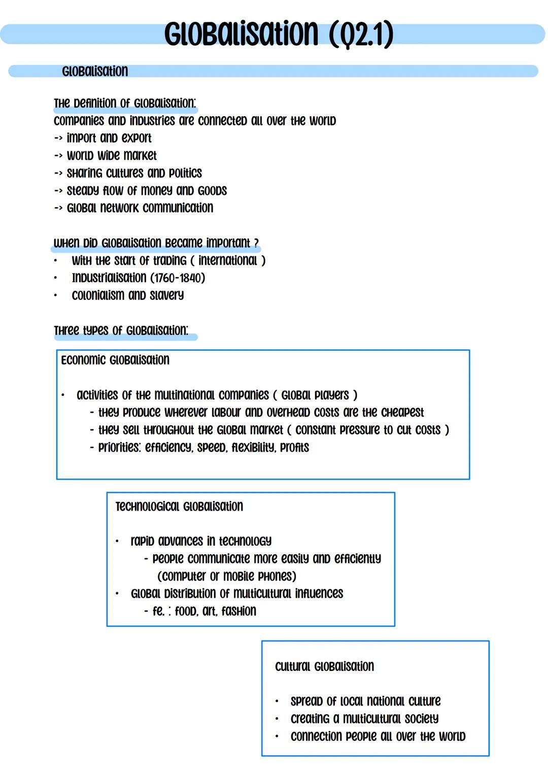 # GLOBALisation (02.1)
GLOBALisation
THE Definition of Globalisation:
companies and industries are connected all over the world
-> impor