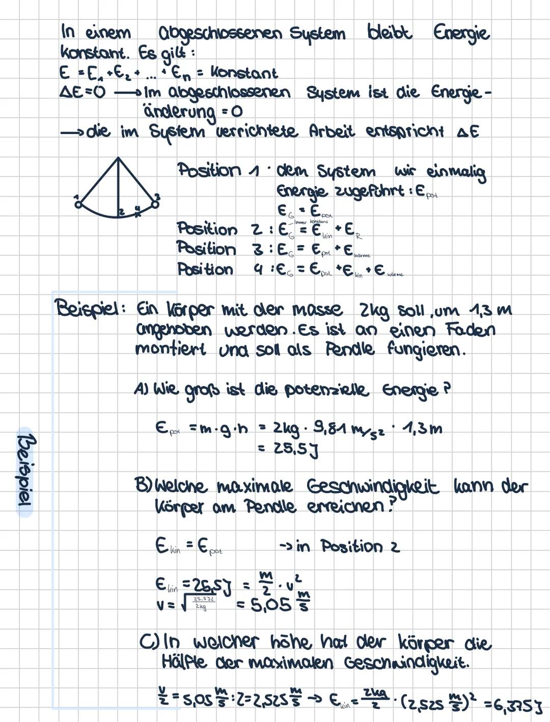 Physik Übersicht
Energie, Arbeit, Leistung.
A
Energie Zustandsgröße, sie beschreibt die Fähigkeit
eine Arbeit zu verrichten.
potentielle Ene