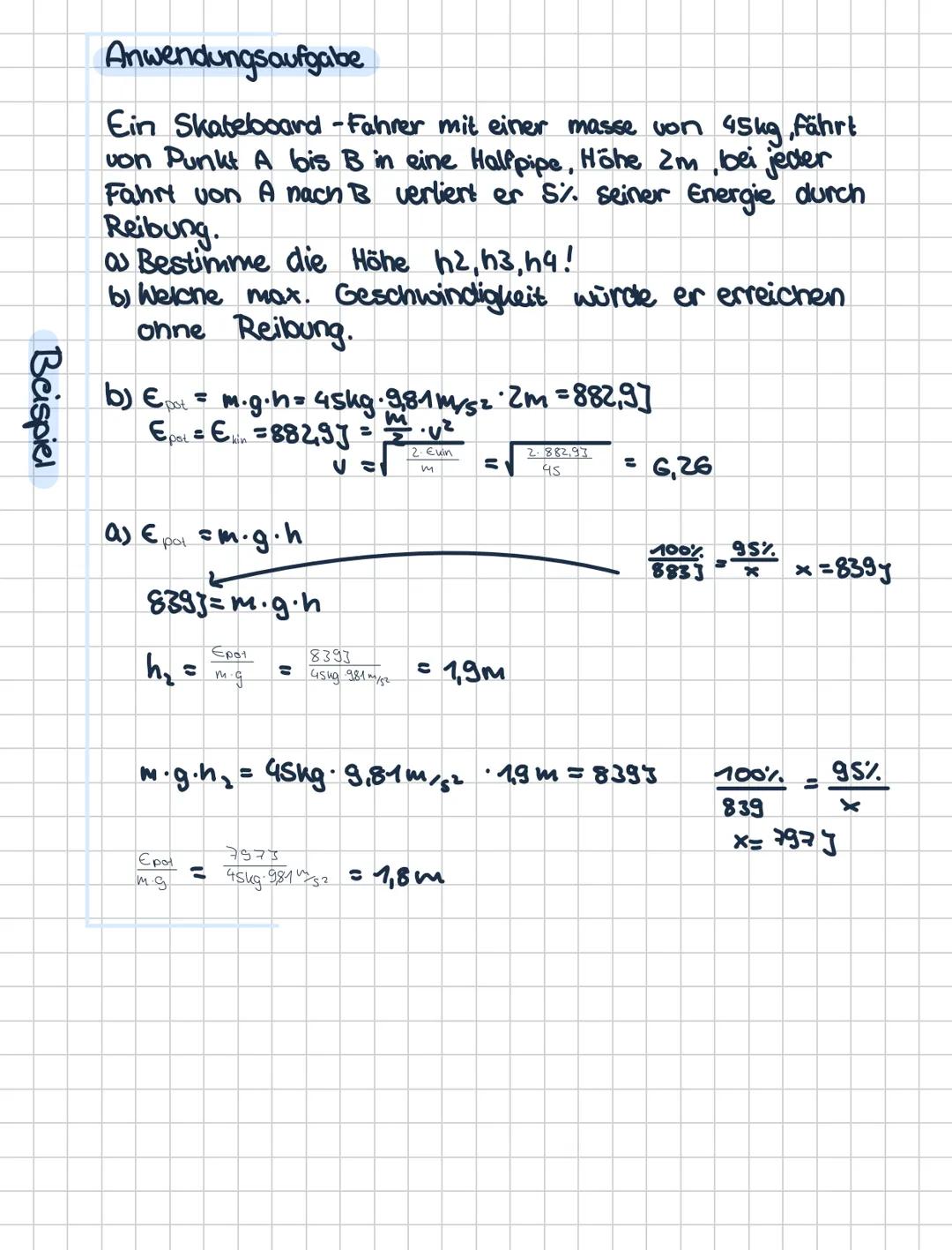 Physik Übersicht
Energie, Arbeit, Leistung.
A
Energie Zustandsgröße, sie beschreibt die Fähigkeit
eine Arbeit zu verrichten.
potentielle Ene