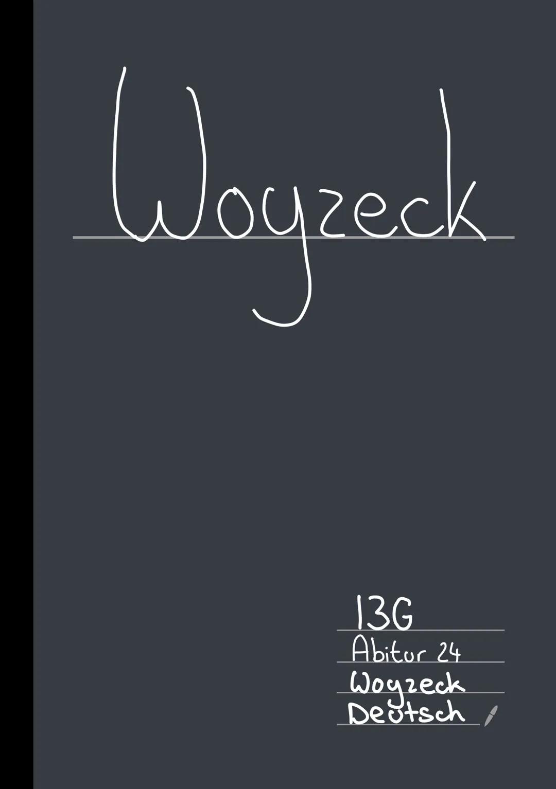 # Woyzeck
13G
Abitor 24
Woyzeck
Deutsch ## Woyzeck
Georg Büchner
| Szene | Figuren (wichtig) | Handlung | Erkenntnisse |
|---|---|---|---
