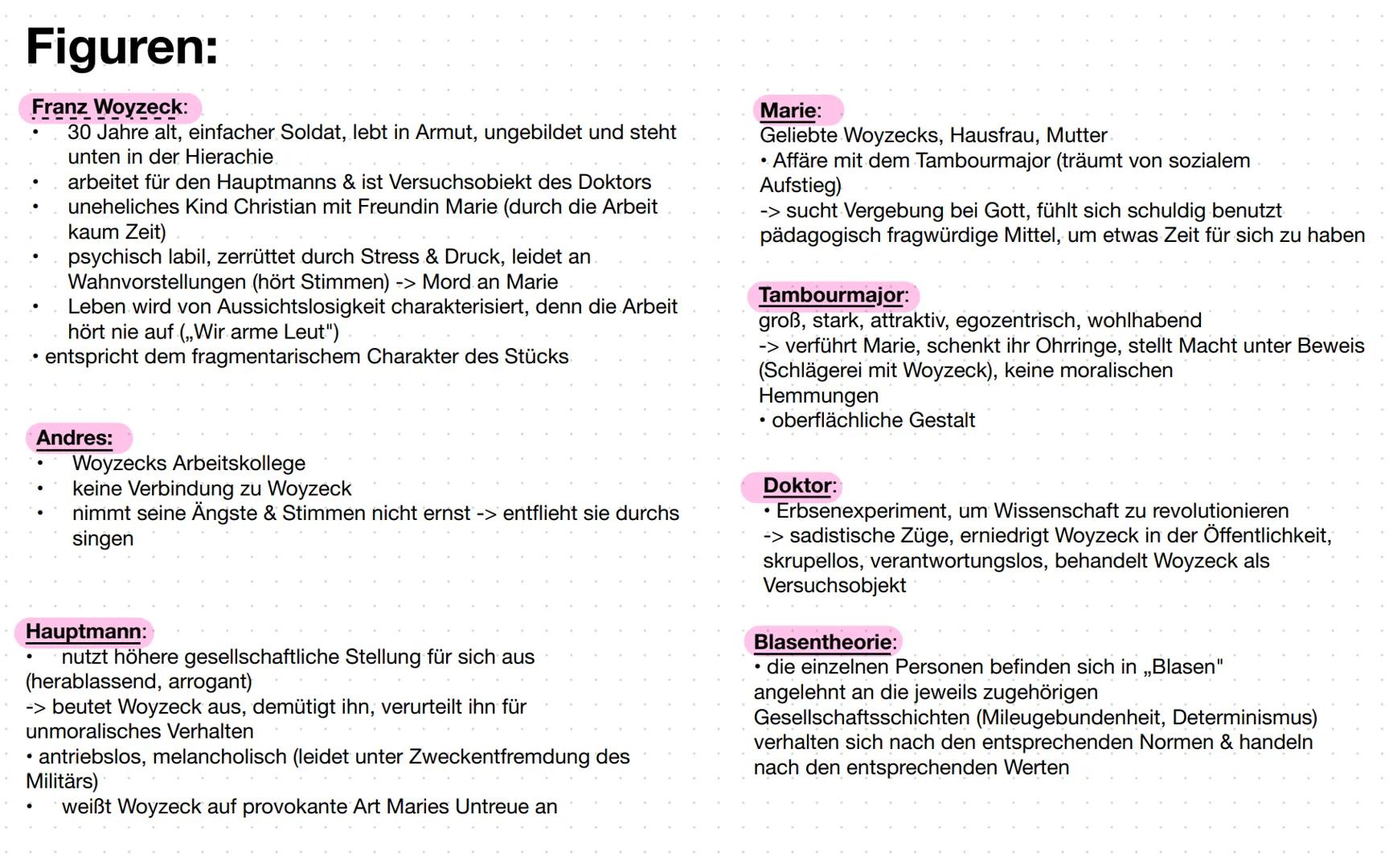 # Woyzeck
13G
Abitor 24
Woyzeck
Deutsch ## Woyzeck
Georg Büchner
| Szene | Figuren (wichtig) | Handlung | Erkenntnisse |
|---|---|---|---