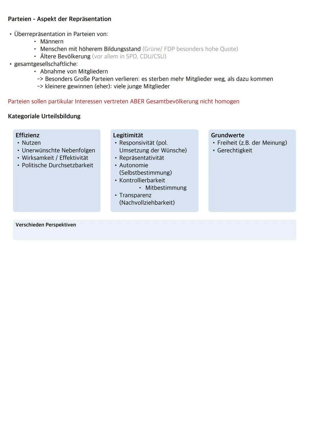 Politik Klausur Lernzettel
Fachbegriffe
⚫Politische Responsivität
Verantwortung der Parteien bei Entscheidungen die Meinung der Bürger mitei