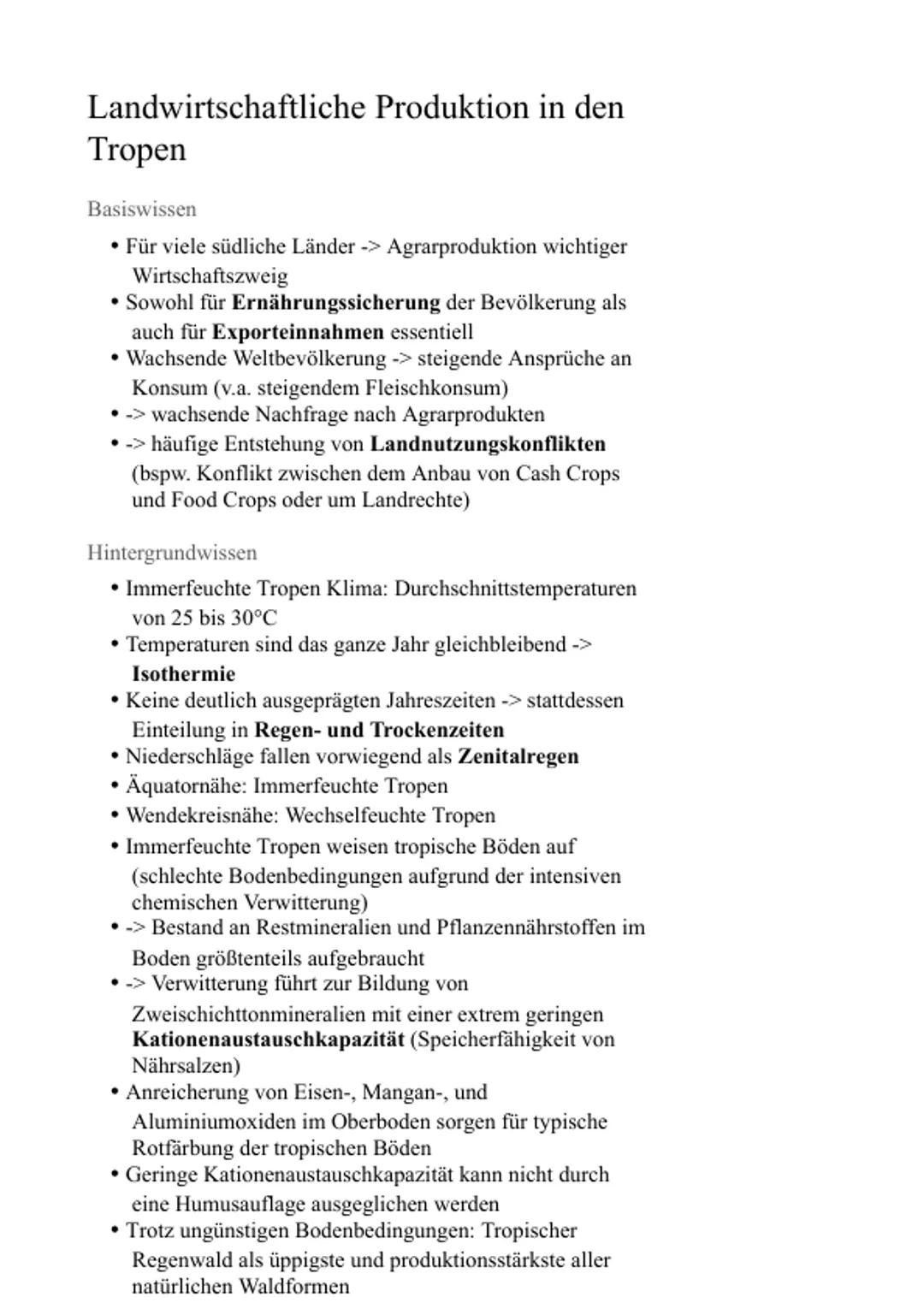 Erdkunde LK Abiturvorbereitung Landwirtschaft, Landwirtschaftliche Produktion in den Tropen, Nachhaltigkeit