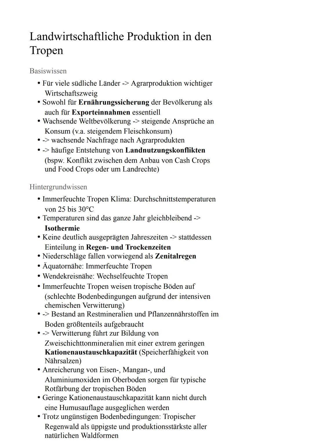Landwirtschaftliche Produktion in den
Tropen
Basiswissen
• Für viele südliche Länder -> Agrarproduktion wichtiger
Wirtschaftszweig
• Sowohl
