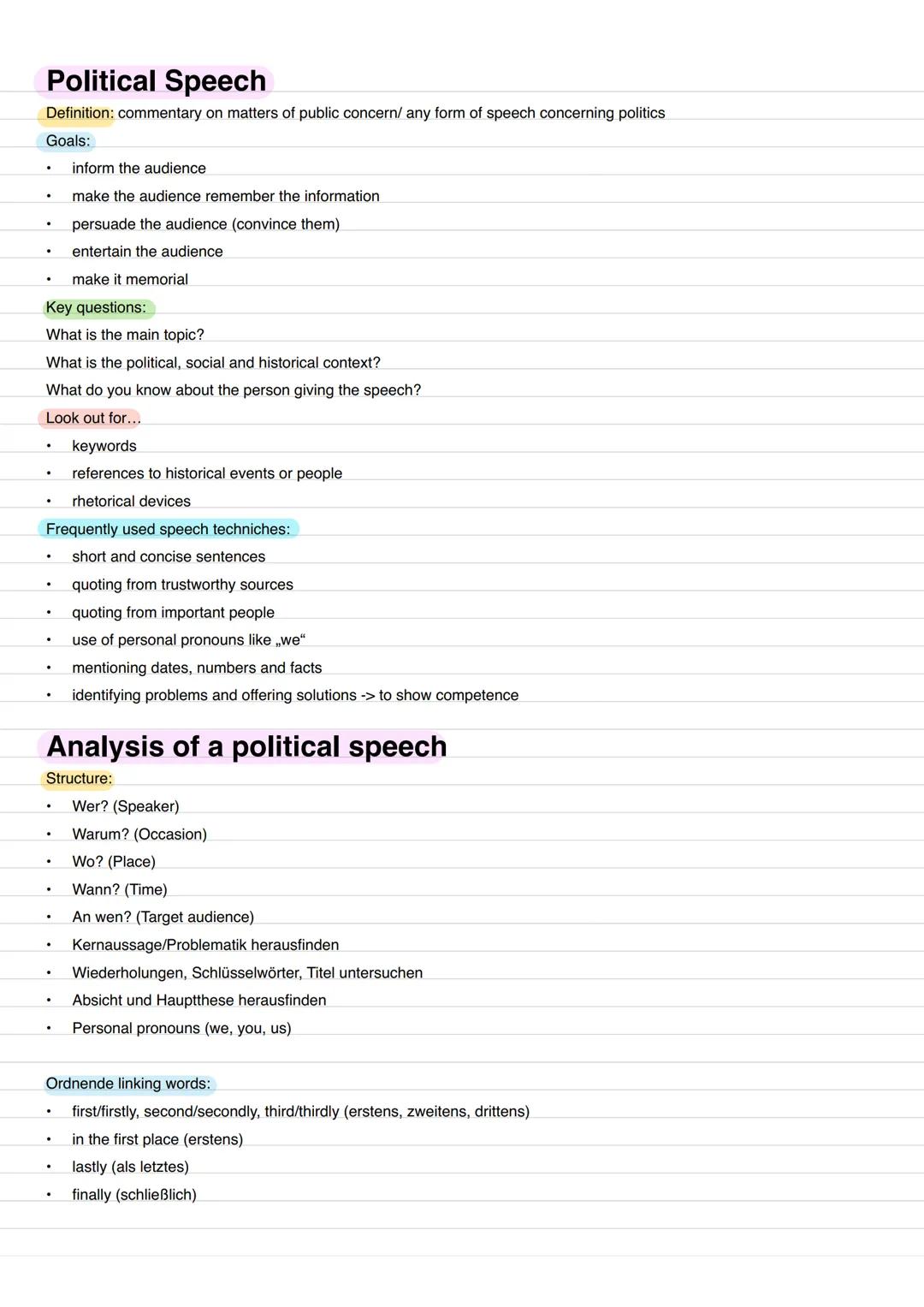 Political Speech
Definition: commentary on matters of public concern/ any form of speech concerning politics
Goals:
inform the audience
make