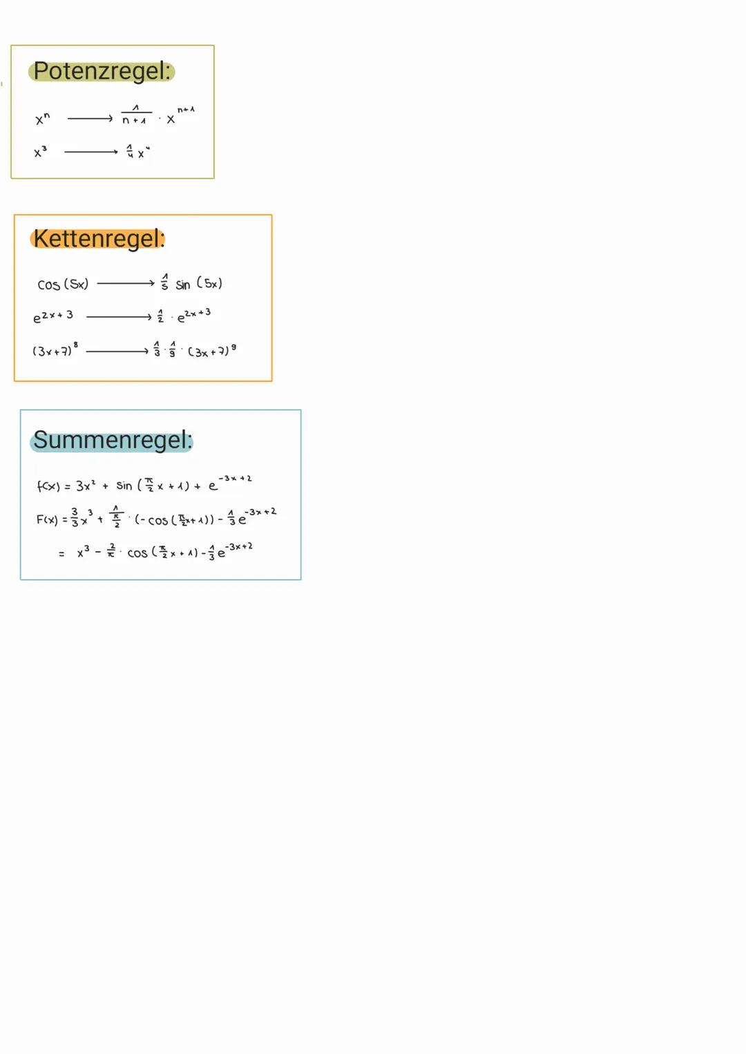 Aufleiten
COS
Funktion f(x)
Stammfunktion F(x)
X
1
3
0
x২
+23
х
3x
Zahl ohne x (bsp. 3)
5"x
Λ
24
24 X
n+a
n+1
Sin
COS
Sin
3x "
ex
ezx
esx
co