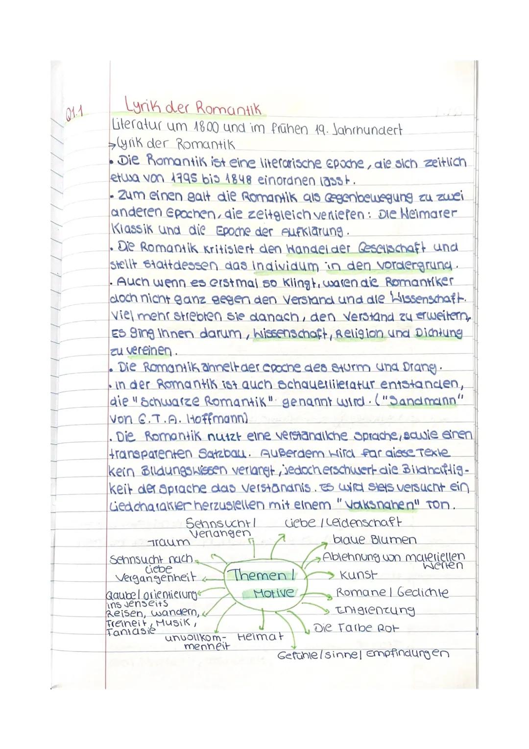 Deutsch Q1, Lyrik der Romantik + der Sandmnn