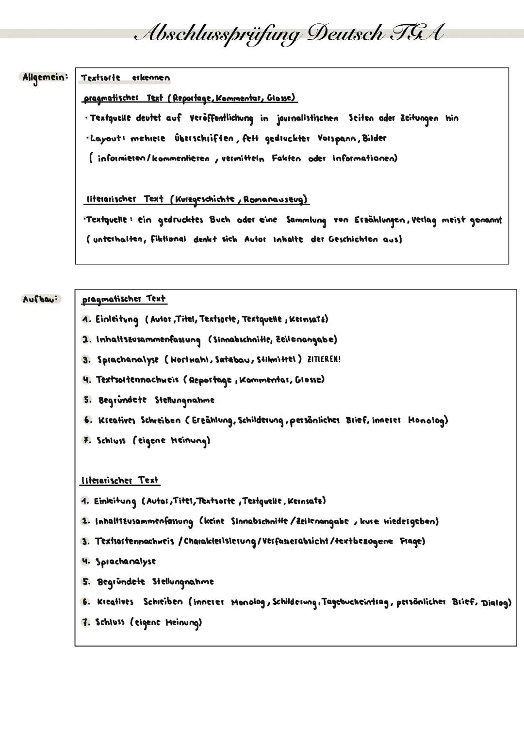 TGA literarisch & pragmatisch Zusammenfassung