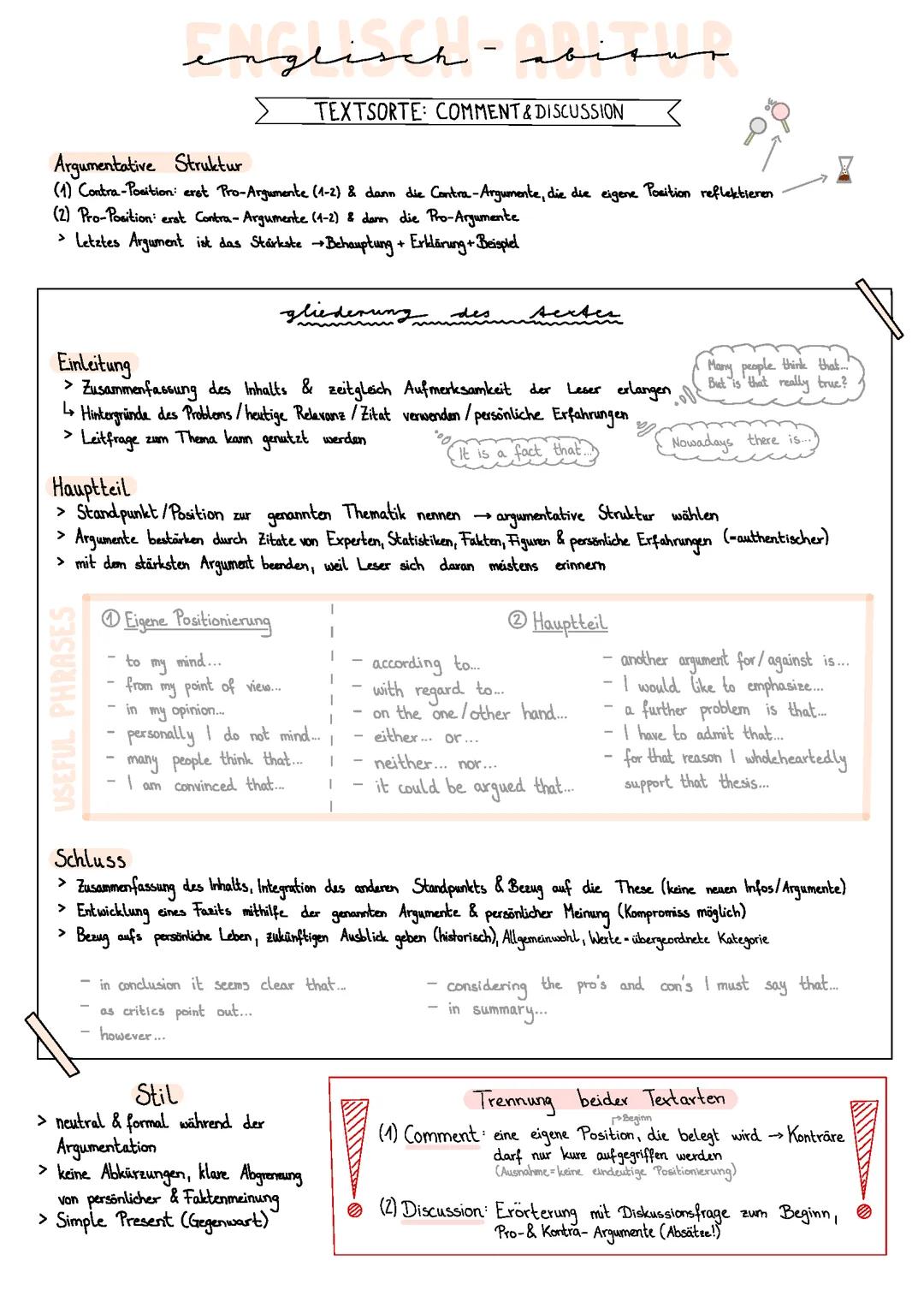 Englisch Textarten, Lernzettel fürs Abitur