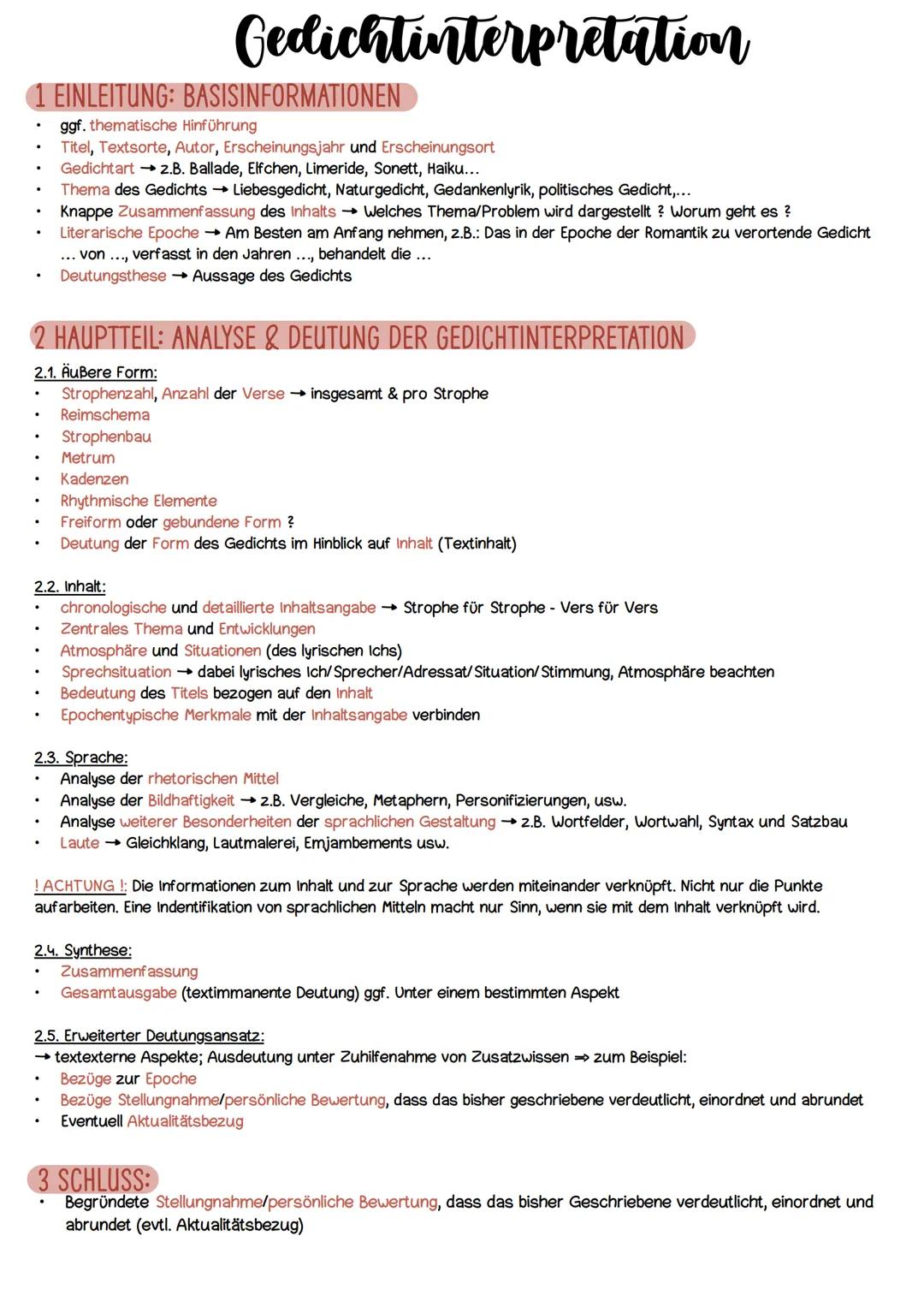 Gedichtinterpretation
1 EINLEITUNG: BASISINFORMATIONEN
.
.
•
ggf. thematische Hinführung
Titel, Textsorte, Autor, Erscheinungsjahr und Ersch