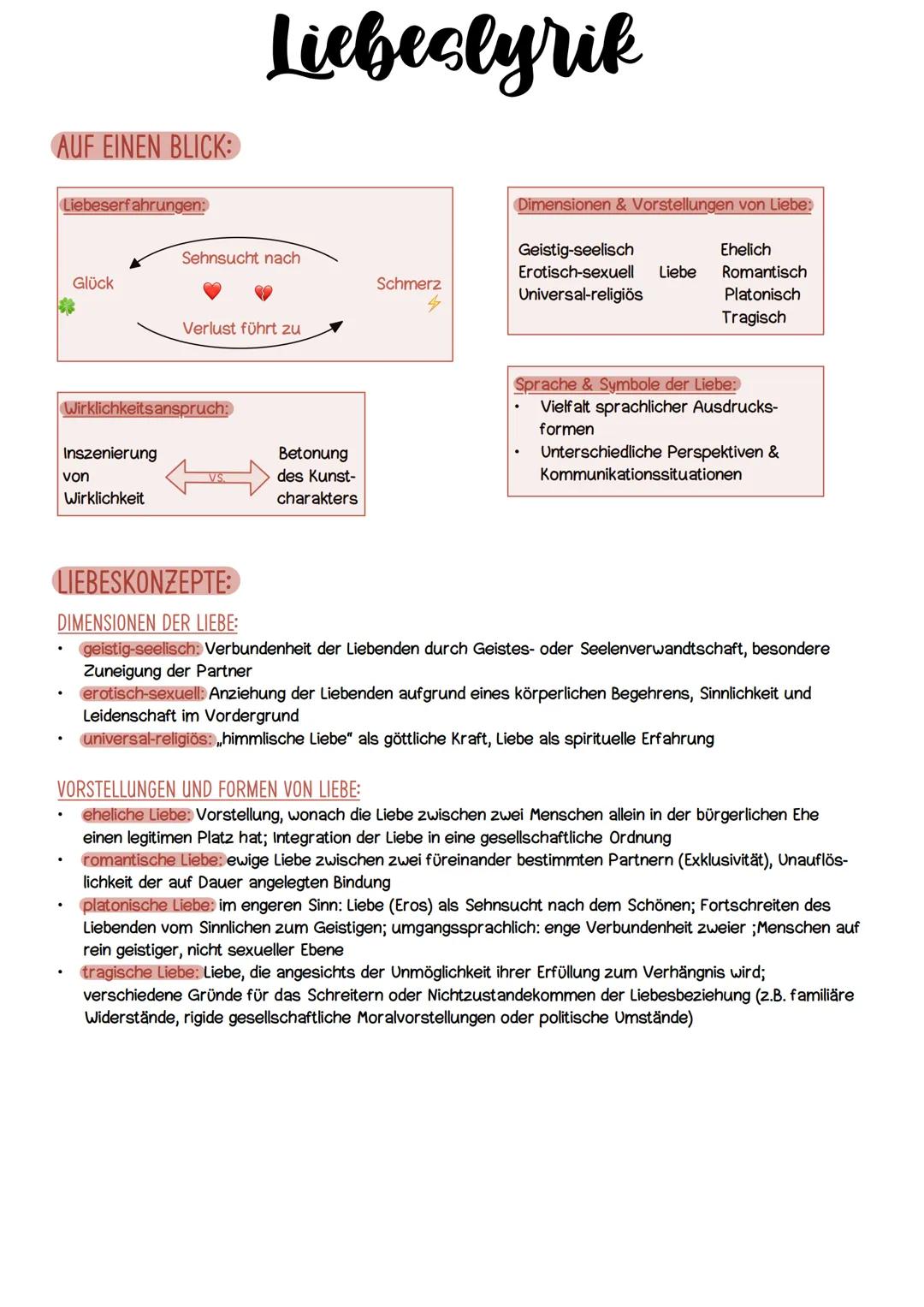 # Liebeslyrik
AUF EINEN BLICK:
Liebeserfahrungen:
Dimensionen & Vorstellungen von Liebe:
Geistig-seelisch
Ehelich
Erotisch-sexuell Liebe