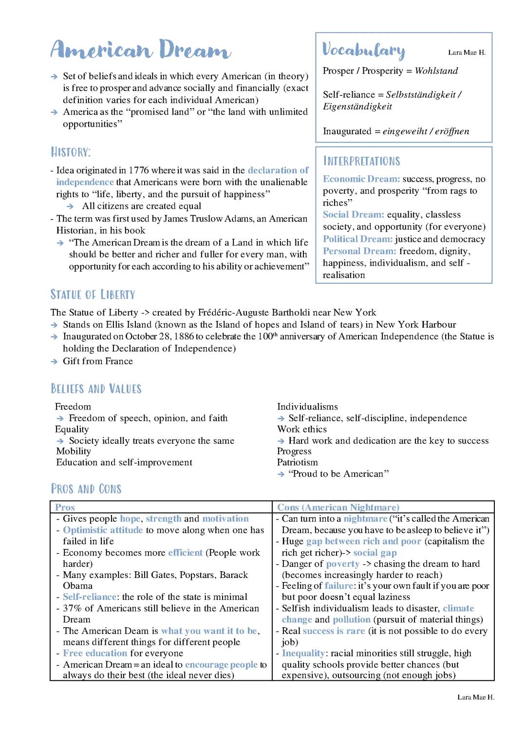 American Dream - Englisch GK Abitur NRW