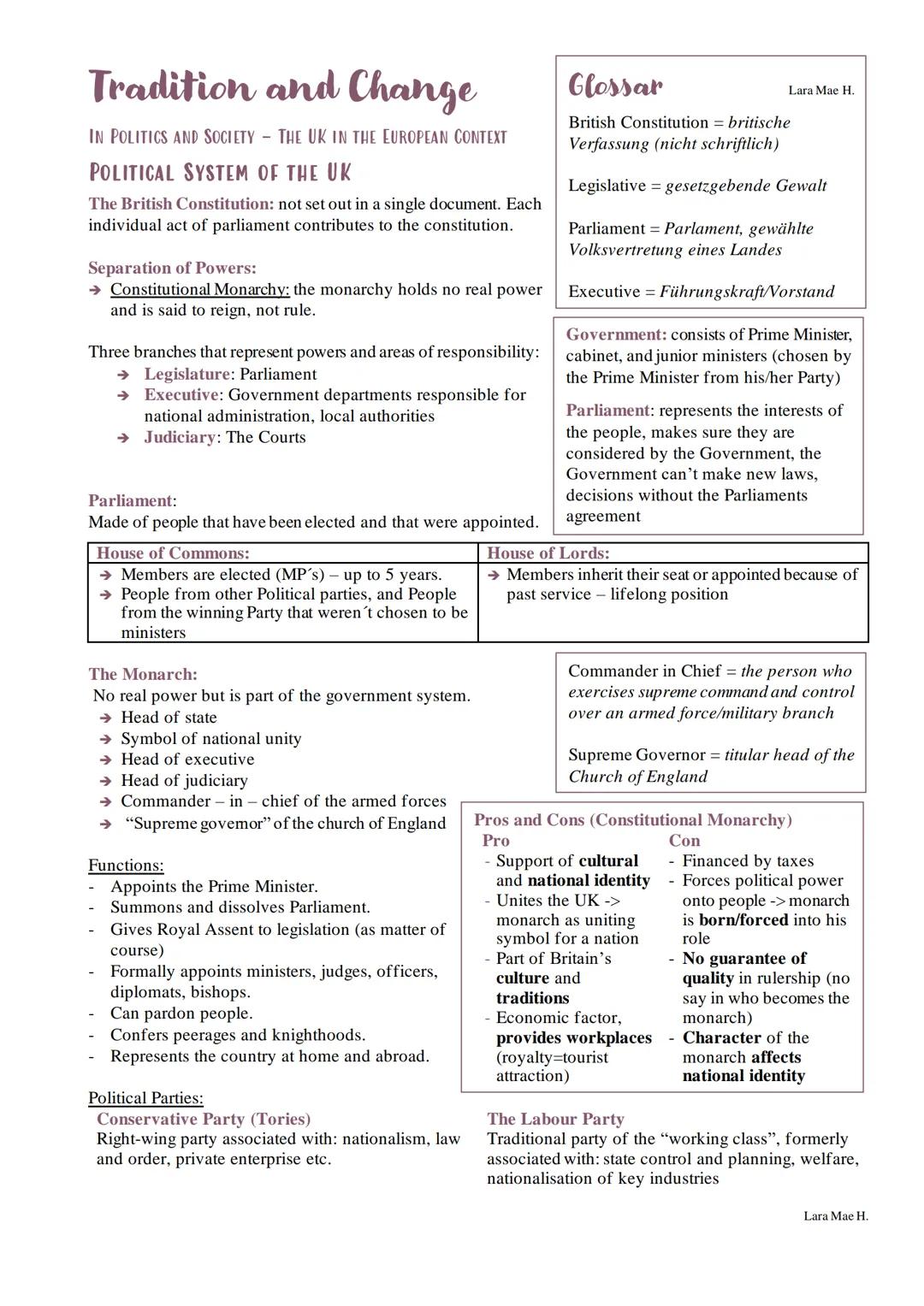 Tradition and Change in Politics and Society - The UK (Political System UK,Brexit, Multuculturalism)