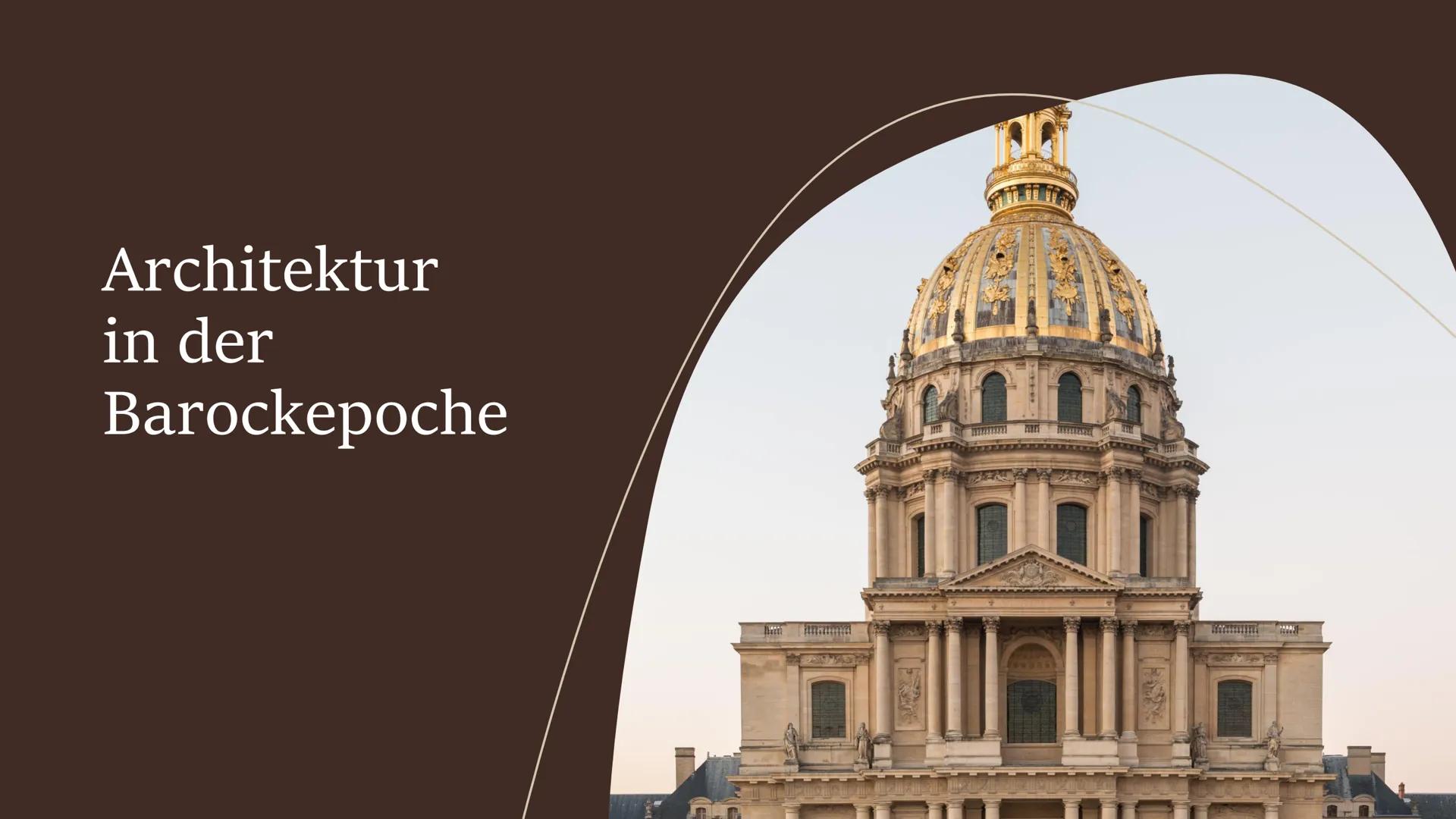 # Architektur
in der
Barockepoche Gliederung
• Überblick der Epoche
• Wirkung in anderen Bereichen
• Bauelemente
• Rauminnenleben
• Benut
