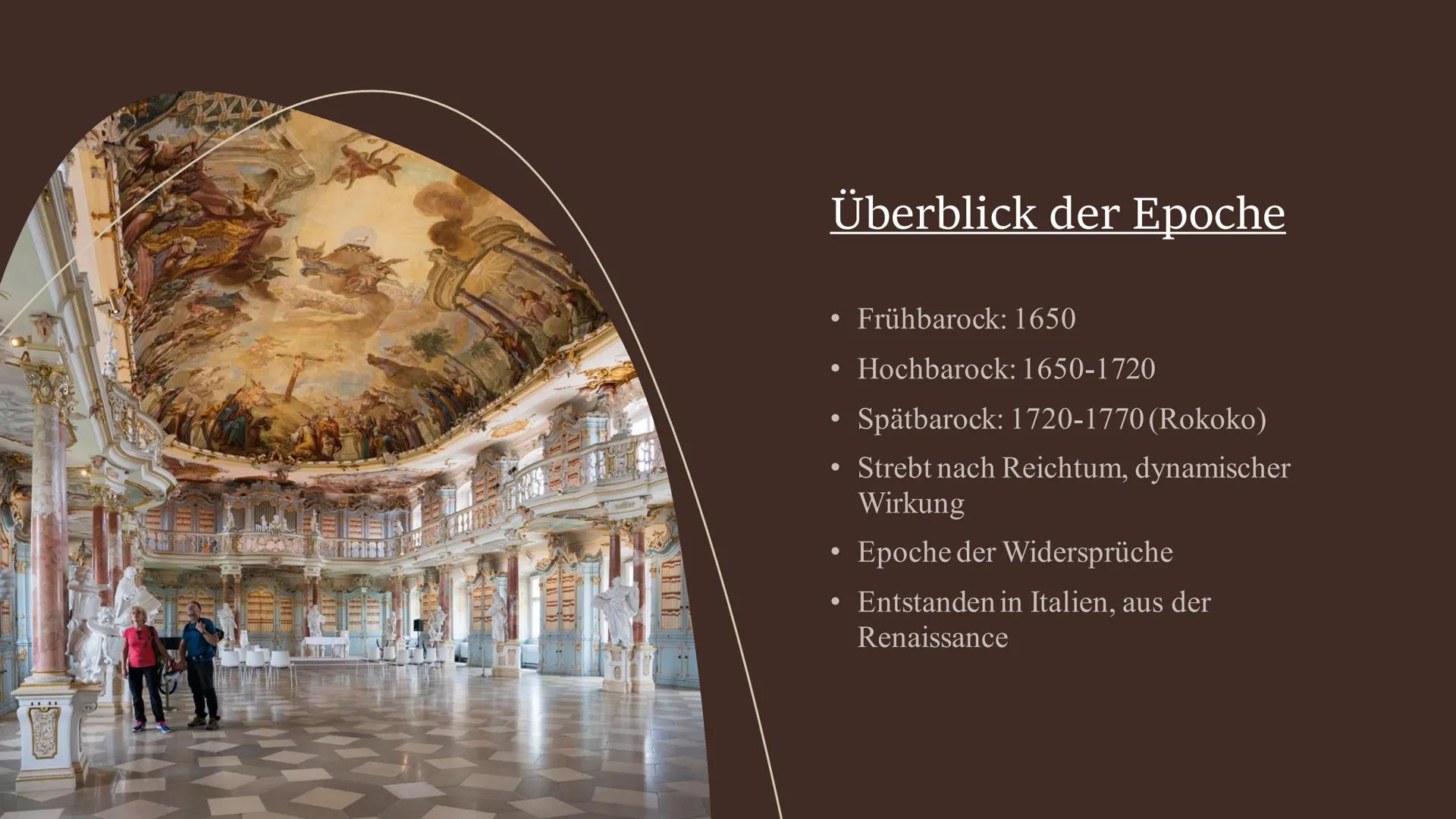 # Architektur
in der
Barockepoche Gliederung
• Überblick der Epoche
• Wirkung in anderen Bereichen
• Bauelemente
• Rauminnenleben
• Benut