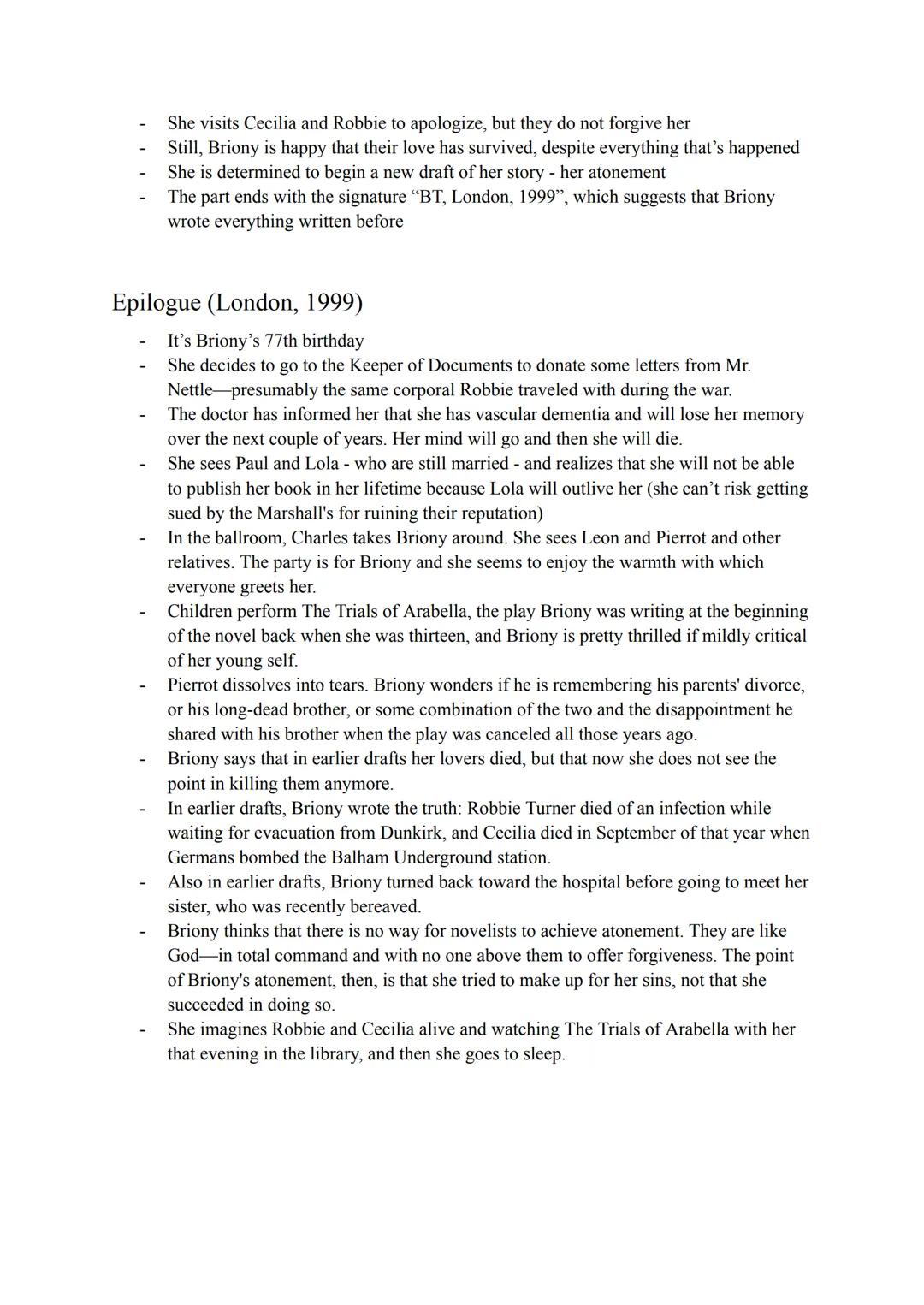 # Atonement: Summary
Part one
- The Tallis family lives in England in an upper class mansion in 1935
- They await the visit of the materna